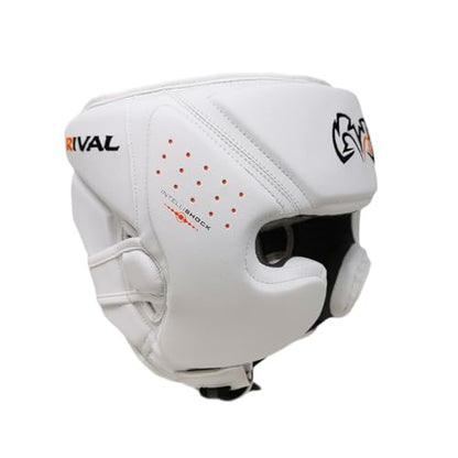 RIVAL Boxing RHG10 Intelli-Shock Headgear, D3O Front and Side Padding, Hook and Loop Back Adjustment with Lace on Top, and Anatomical Rear Head Pad Every Time - color: White, size: Medium
