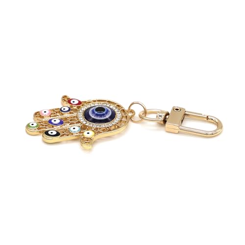 Evil Eye Keychain Hamsa Hand keychain Protection Charm for Men Women Car Key Ring Bag Purse Accessories - color: Gold Multicolor Eyes