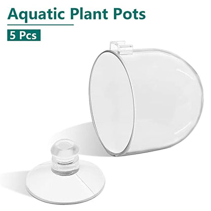 Uenhoy 5 Pcs Acrylic Aquarium Plant Pot Suction Cup Fish Tank Holder 2.44" | Acrylic Transparent Durable, Suction Cup Firm Hold, Bottom Permeable Hole For Roots, 2.44"x2.56", Fish Tank Aquarium Decor - size: 5 Pcs
