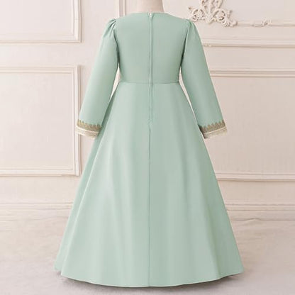 Toddler Girls Muslim Abaya Dress Islamic Dubai Modest Lace Belted Dress Abayas Kaftan Eid Prayer Clothes Arabian Maxi Robe - color: Light Green-a, size: 4-5T