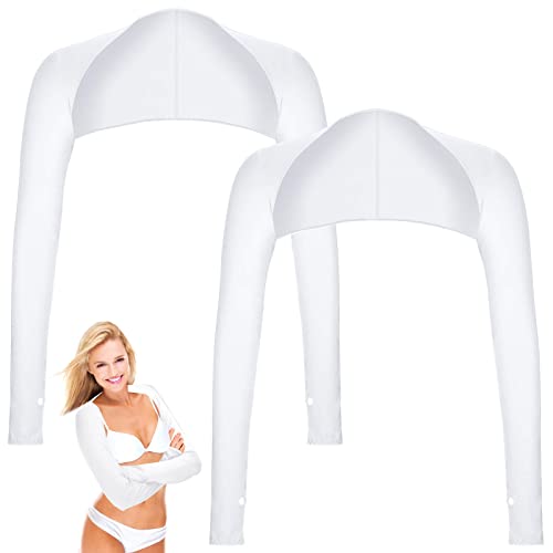 Aster Cooling Shawl Arm Sleeve with Finger Hole Sun Protection Cooler Shrug Arms Wrap 2-piece - color: White