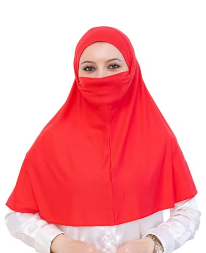 Prien Easy To Wear Hijab For Women, Muslim Instant Turban With Niqab, Islamic Clothes, Soft Scarf For Prayer, Abaya, Khimar - color: Brink Pink