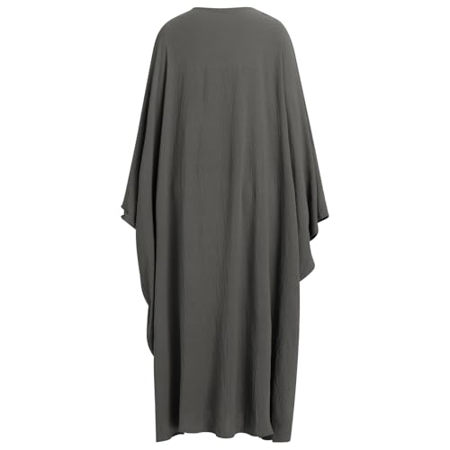 ODIZLI Abayas For Women Muslim Dubai Full Cover Kaftan Shirt Dress Batwing Sleeve Prayer Dress With Hijab - color: Dark Gray + Hijab, size: One Size