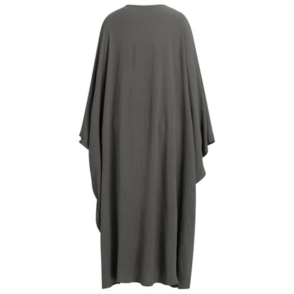 ODIZLI Abayas For Women Muslim Dubai Full Cover Kaftan Shirt Dress Batwing Sleeve Prayer Dress With Hijab - color: Dark Gray + Hijab, size: Two
