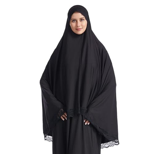 Muslim Women's Instant Big Hijab Jersey Turbans Khimar Abaya Soft Prayer Scarf, 1pc Lace - color: Black, size: X-Large