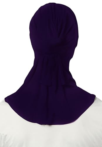 Lina & Lily Jersey Tie Back Hijab Underscarf with Neck Cover Full Coverage for Muslim Women - color: Dark Purple
