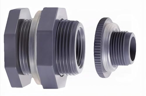 (1 Set) PVC Bulkhead Water Tank Connector Adapter Fitting with Plugs Thru-Bulk Pipe Fitting fits Rain Barrels, Aquariums, Ponds (3/4 inch and qualified PVC, seal gaskets is 4mm thick)