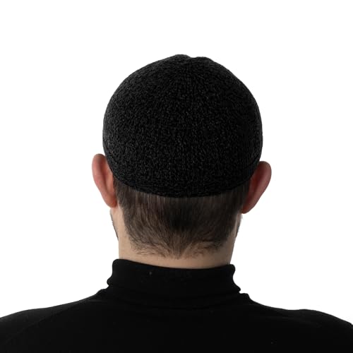 Modefa Islamic Prayer Kufi Hats for Men Chenille Knitted Stretchable Muslim Cap One-Size Fit - color: Black