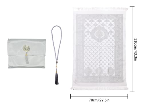 Anlising Muslim Prayer Mat with Prayer Beads and Fabric Bag, Islamic Prayer Mat, Foldable Prayer Rug, Muslim Foldable Prayer Mat, Muslim Prayer Rug, for Muslim, Islamic, Ramadan, Gifts(Gray,110x70CM)