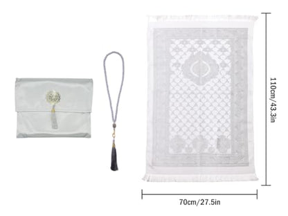 Anlising Muslim Prayer Mat with Prayer Beads and Fabric Bag, Islamic Prayer Mat, Foldable Prayer Rug, Muslim Foldable Prayer Mat, Muslim Prayer Rug, for Muslim, Islamic, Ramadan, Gifts(Gray,110x70CM)