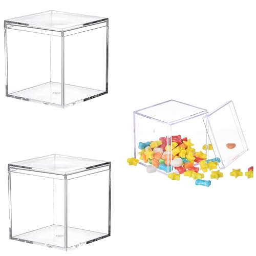 Acrylic Box Clear Candy Box with Lid 2 Pack Small Acrylic Storage Boxes Jewelry Organizer Containers for Party Favor - size: 1.8 x 1.8 x 1.8 Inch