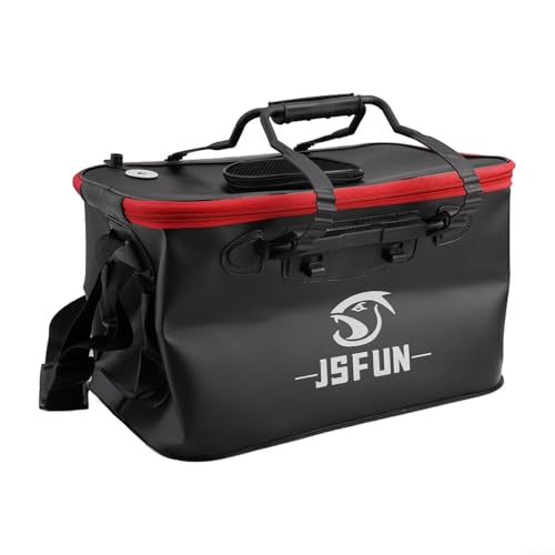 Eva Folding Fishing Bucket Portable Live Fish Box With Mesh Cover Adjustable Shoulder Strap Collapsible Bait Holder For Camping Hiking Outdoor Water Storage Black(45cm) - size: 45cm