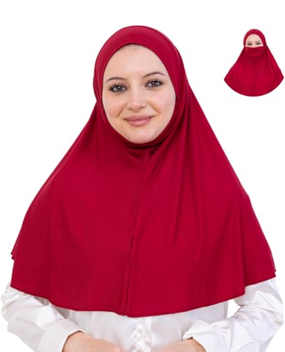 Prien Easy To Wear Hijab For Women, Muslim Instant Turban With Niqab, Islamic Clothes, Soft Scarf For Prayer, Abaya, Khimar - color: Burgundy