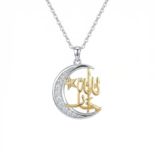 YAFEINI 18K Gold Plated Allah Necklace 925 Sterling Silver Allah Islamic Faith Pendant Muslim Religious Jewelry Eid Ramadan Gifts for women
