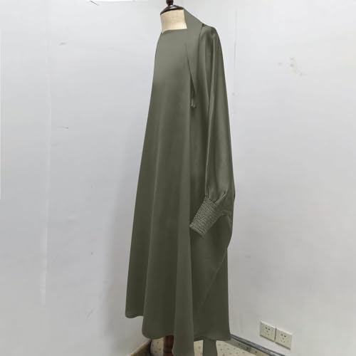 Lmdudan Girls Muslim Dress Hood Long Sleeve Prayer Dresses Robe Dubai Abaya 2026 Ramadan Kaftan Dress Kids 6-13 Years - color: Army Green, size: 8-9 Years