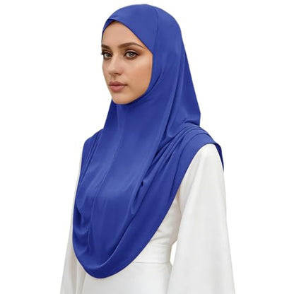 Instant Hijab Ready To Wear Hijab Scarf for Women Soft Long Muslim Jersey Hijabs Head Scarf for Prayer Abaya - color: Royal Blue