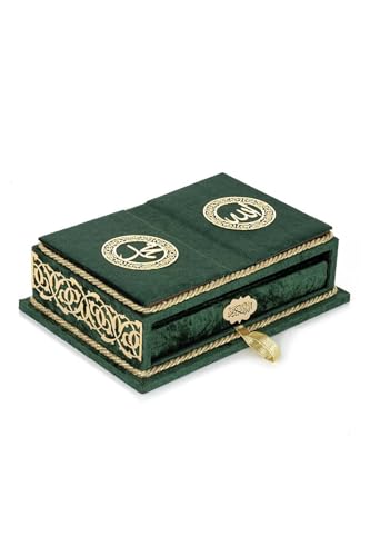 SODEF Quran Set with Tabletop Lectern and Velvet Box Rahiya Series Green - Arabic Text, 601-650 Pages, Islamic Gift Set for Muslims