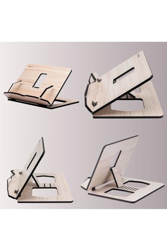 Wooden Book Stand Reading Holder for Cookbooks Quran Tablet Adjustable Height 13.8 in - Ecru - Ecru