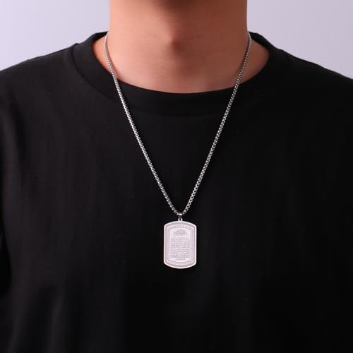 VASSAGO Islamic Allah Necklace for Men Women Stainless Steel Muslim Ayatul Kursi Necklace Islam Arabic Eid Ramadan Jewelry Gift - color: Silver Arabic necklace