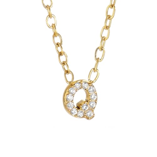 Small Letter Necklace for Women 18K Gold Plated Cubic Zirconia Tiny Initial Necklace Dainty Personalized Name Necklaces - color: Q-Gold