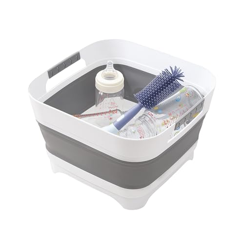 2.6 Gal/10L Collapsible Wash Basin with Drain Plug, Dish Tub | Portable Large Capacity Space-Saving Tub for Baby Bottles, RV, Camping, Kitchen, Travel & Outdoor Use - color: Gray