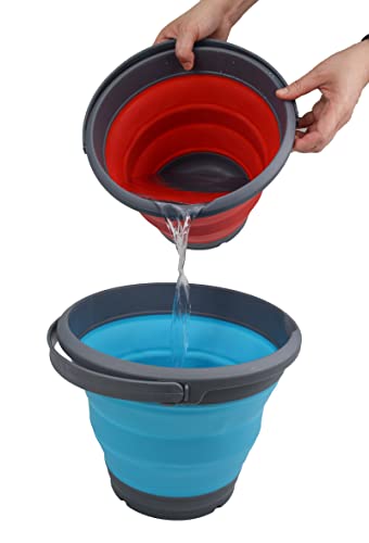 SAMMART 5.5L (1.4 Gallon) Collapsible Plastic Bucket - Foldable Round Tub - Portable Fishing Water Pail - Space Saving Outdoor Waterpot. (Grey/Ocean Blue, 1) - color: Grey/Ocean Blue