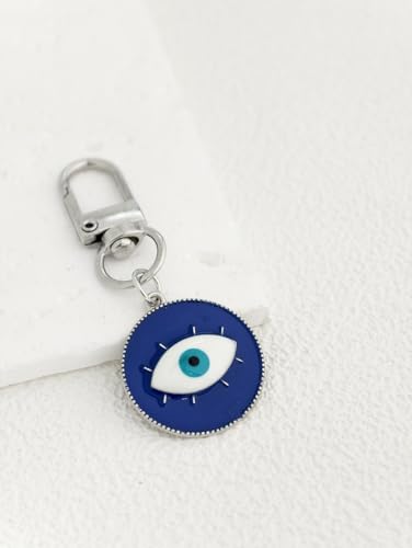 Blue Evil Eye Keychain Hamsa Hand Protection Keyring Good Luck Amulet for Purse Keys,Spiritual Gift for Women Men - color: Silver Eyes