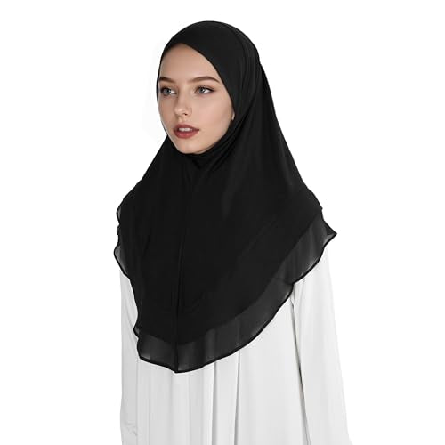 Hijab for Women Muslim Patterned Headscarf Arabian Headscarf Islamic Khimar Prayer Cloth Hijab Scarf for Women - color: Black