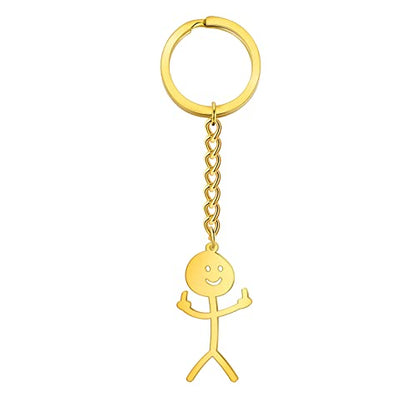 Dreamtimes Skeleton Smiley little Man Sign Language Keychain Finger Medium Stickman Bag Car Key Pendant Couple Gift Keychain - color: Gold