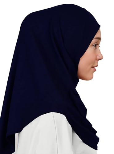Lina & Lily Modal Jersey Muslim Amira Instant Hijab Scarf One Piece Ready-To-Wear - color: Navy Blue