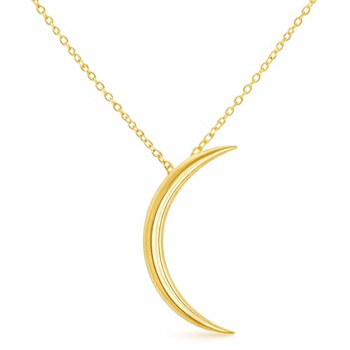 Sterling Silver Crescent Moon Necklace for Women - 925 Silver or 14k Gold Plated Silver, Half Moon Pendant Necklace for Women - 16-18 Inch Adjustable Chain - color: Gold-Plated