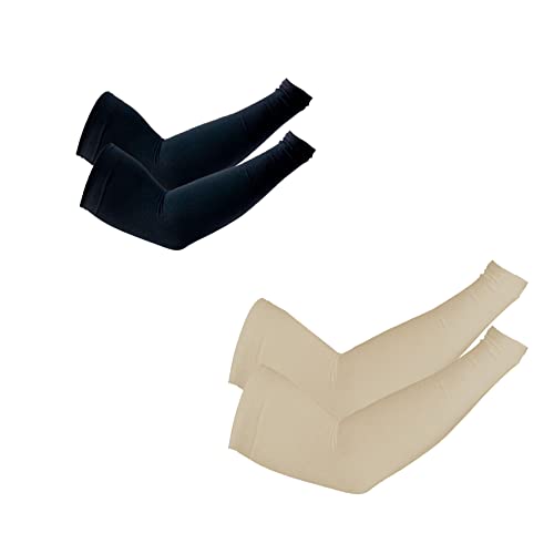 PFFY UV Protection Cooling Arm Sleeves for Men and Women UPF 50 Sun Sleeve - color: Black+beige