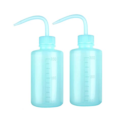 250ml Plastic Safety Wash Bottle, Blue Lab Squeeze Bottle with Narrow Mouth and Scale Labels, Squirt Bottle For Plant Flower Succulent Watering - 2 Packs - color: blue 250ml 2pcs
