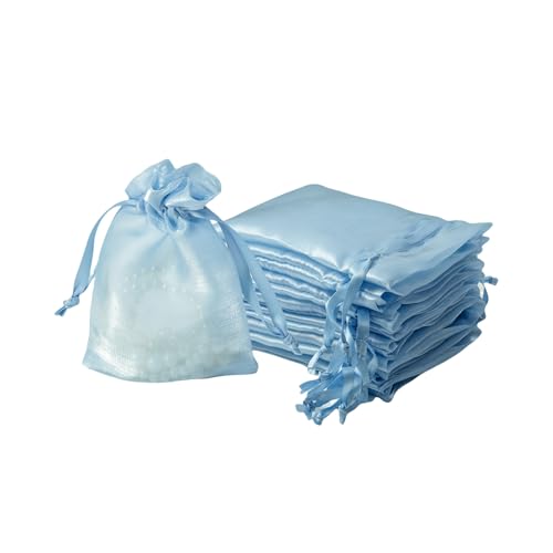 QIANF 20 Pcs Blue Small Organza Bags 3X4 inch for Wedding Favors with Drawstring, Mini Mesh Gift Bags Jewelry Pouch for Candy Bridal Shower Party Favor Baby Shower Christmas - color: Blue, size: 3x4"