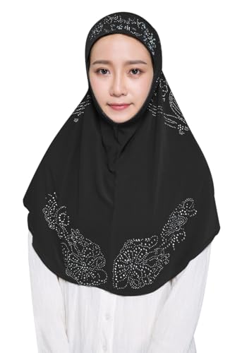 SIQITECHNO Elegant Hijab for Women Muslim Turban Scarf Islamic Headscarf Muslimah Turban Arabian Headwear Eid Scarf Shawl - color: Black