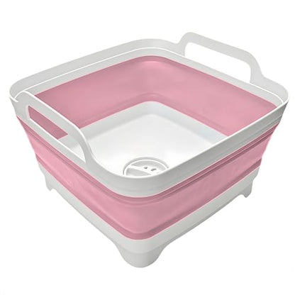 Collapsible Wash Basin 9L, Foldable Dish Tub with Drain Plug, Portable Collapsible Dish Basin, Camping Sink for Washing Dishes, Laundry & Kitchen Use (Pink) - color: Pink - Set of 1
