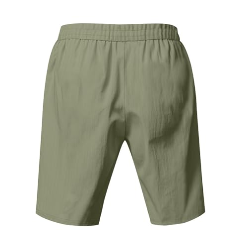 Linen Cargo Shorts for Men 2025 Summer Casual Elastic Waist Drawstring Lightweight Workout Beach Shorts with Pockets Light Green S