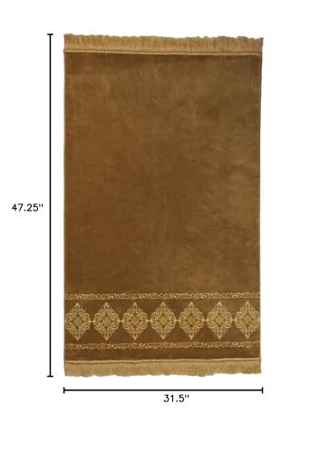 Modefa Turkish Islamic Prayer Rug - Large & Wide Soft Velvet Janamaz - Comfortable Muslim Praying Mat for Men & Women - Ramadan or Eid Gift - with Prayer Beads Tesbih - Grand Plush (Gold) - color: Gold