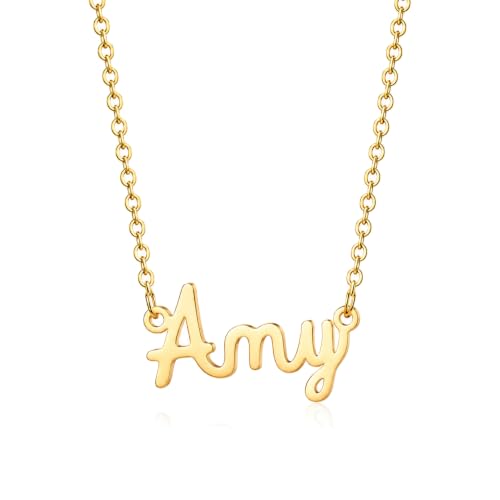MOMOL 18K Gold Plated Stainless Steel Name Necklace Personalized Custom Name Necklace Customized Nameplate Necklace for women - style: Amy