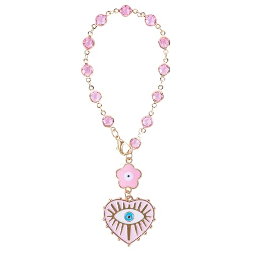 Steering Wheel Rosary Car Charm - Pink Evil Eyes Glass Bead Design, Hanging Pendant for Car Rearview Mirror, Automotive Protection & Decor Accessory - color: Pink Devil's Eye