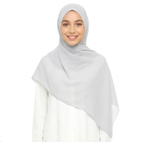 Women's Magnetic Hijab with Stitched Undercap - No Pin Chiffon Prayer Scarf - color: Light Grey