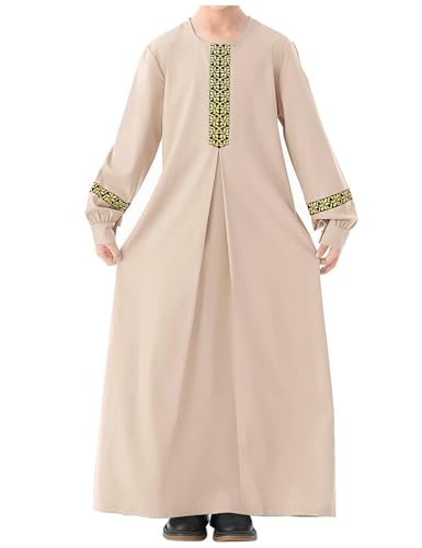 WSPLYSPJY Printed Abaya Girls Muslim Dresses Kids Prayer Robe - color: Light Khaki, size: 5-6 Years