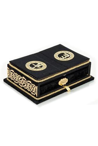 The Holy Quran Velvet Box Sets | Special Quran Holder Stand | Luxury Islamic Gift | Spiritual Grace| Quran Dimension;6.6*9.4inch/17*24cm I Perfect Ramadan, Eid, Umrah Gift for Muslim Women Men (Black) - color: Black
