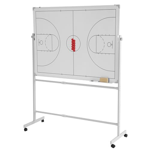 Generic Mobile Double-Sided Basketball Coaching Board Height Adjustable Whiteboard with Wheels Dry Erase Board with Magnets Pen & Eraser for Coaches - color: Basketball