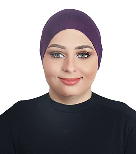 Fashion Cotton Modal Cotton Muslim Hat Elastic Inner Tube Caps Islamic Underscarf Hats Back Open Head Wrap - color: Purple