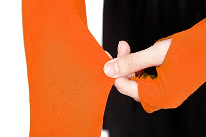 V28 Women Stretchy Long Sleeve Fingerless Gloves - color: Orange