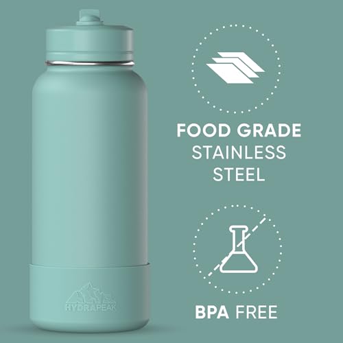 Hydrapeak 32oz Sport Insulated Water Bottle with Straw Lid, Leak & Spill Proof, Keeps Drinks Cold for 24 Hours, Hot for 12 Hours, Premium Stainless Steel Water Bottles (32oz, Pale Sage) - color: Pale Sage
