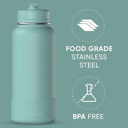 Hydrapeak 32oz Sport Insulated Water Bottle with Straw Lid, Leak & Spill Proof, Keeps Drinks Cold for 24 Hours, Hot for 12 Hours, Premium Stainless Steel Water Bottles (32oz, Pale Sage) - color: Pale Sage