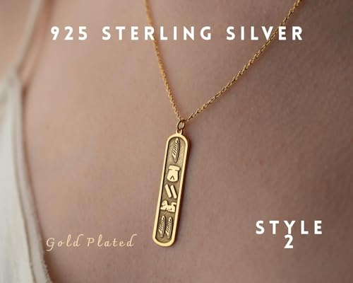 925 Sterling Silver Egyptian Hieroglyphic Name Necklace Dainty Cartouche Pendant Jewelry for Personalized by Hongyu Studio