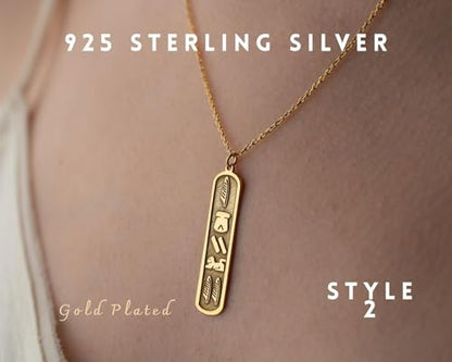 925 Sterling Silver Egyptian Hieroglyphic Name Necklace Dainty Cartouche Pendant Jewelry for Personalized by Hongyu Studio